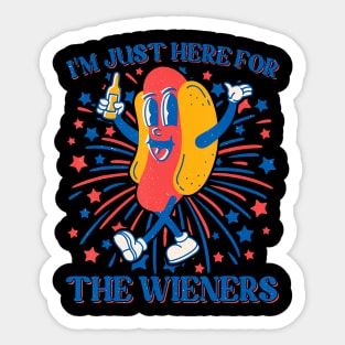 Hot Dog I'm Just Here For The Wieners 4Th Of July Sticker